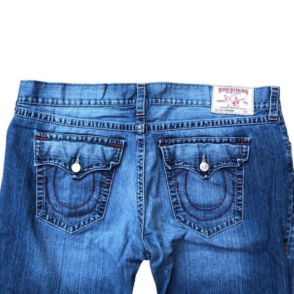 RARE True Religion Jeans Size 46 STRAIGHT FLAP EARTHWORM RED Blue - Picture 2 of 14